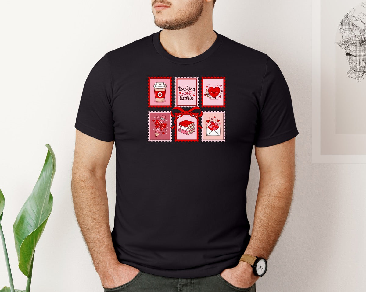 brand:Bella Canvas|color:Black|Teacher Love Valentines Day T Shirt 2 Graphic T-Shirt