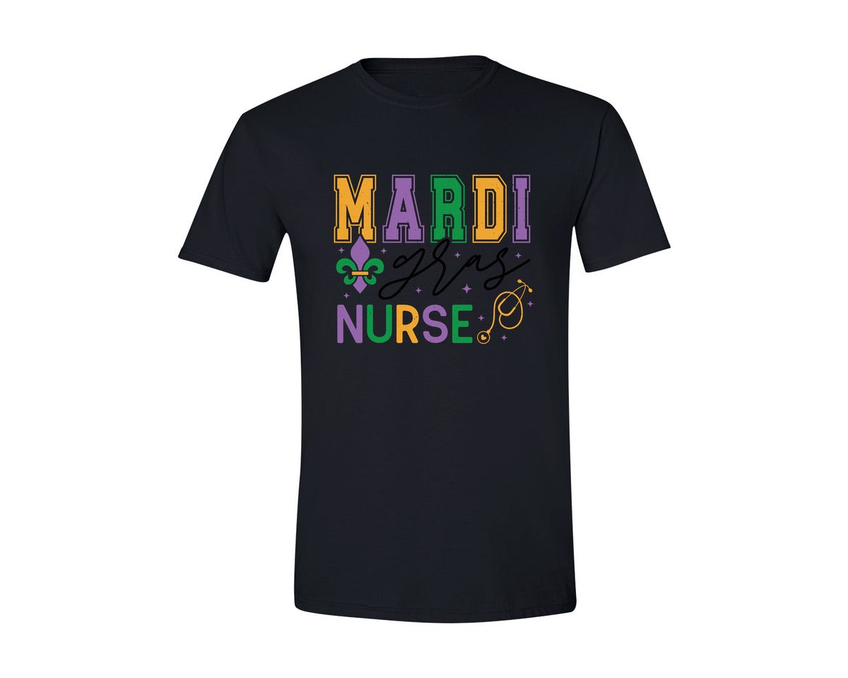 brand:Generic|color:Black|Mardi Gras Mardi Gras Nurse Graphic T-Shirt