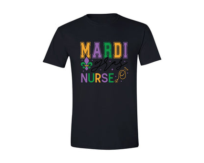 brand:Generic|color:Black|Mardi Gras Mardi Gras Nurse Graphic T-Shirt