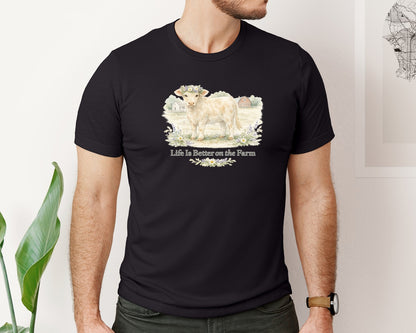 brand:Bella Canvas|color:Black|Life Is Better On The Farm Cow Graphic T-Shirt