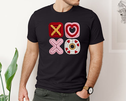 brand:Bella Canvas|color:Black|Faux Yarn Valentine Day Xoxo Graphic T-Shirt
