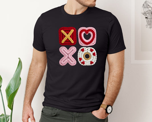 Faux Yarn Valentine Day Xoxo Graphic T-Shirt
