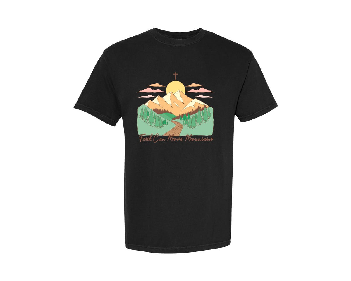 brand:Comfort Colors|color:Black|Faith Can Move Mountains Christian Quote 2 Graphic T-Shirt