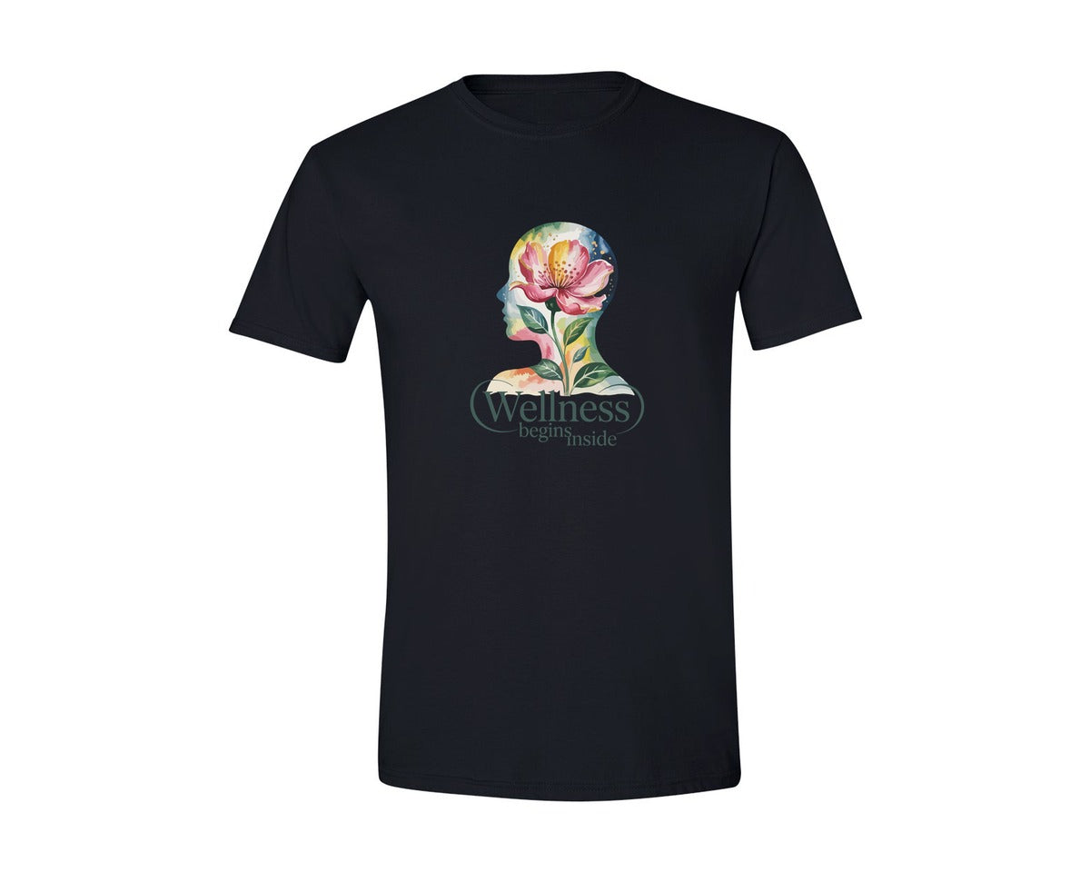 brand:Generic|color:Black|Wellness Begins Inside Watercolor Shirt Graphic T-Shirt