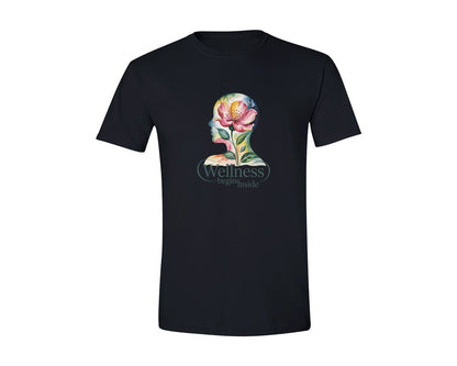 brand:Generic|color:Black|Wellness Begins Inside Watercolor Shirt Graphic T-Shirt
