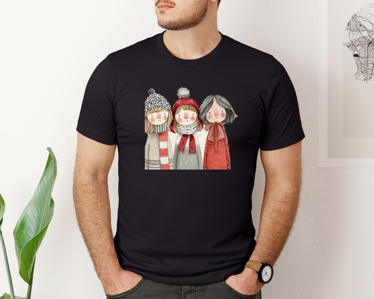brand:Bella Canvas|color:Black|Whimsical Winter Christmas Girl 12 Graphic T-Shirt