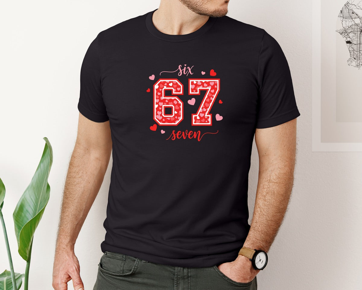 brand:Bella Canvas|color:Black|Six Seven Viral Meme Valentine Graphic T-Shirt