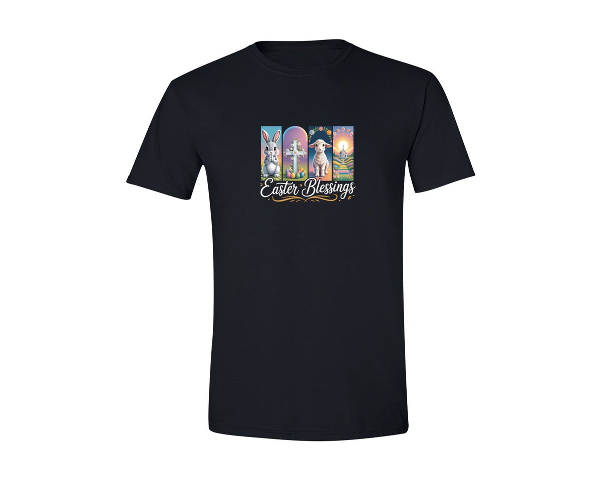 brand:Generic|color:Black|Easter Blessings Bunny Cross Graphic T-Shirt