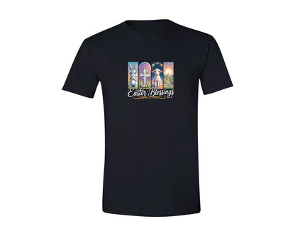 brand:Generic|color:Black|Easter Blessings Bunny Cross Graphic T-Shirt