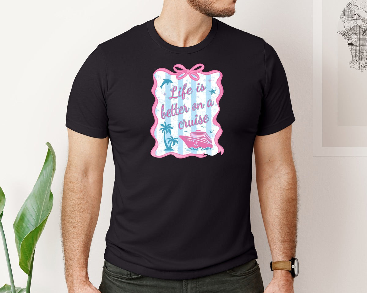 brand:Bella Canvas|color:Black|Coquette Cruise Life Summer Girly Cruise Graphic T-Shirt