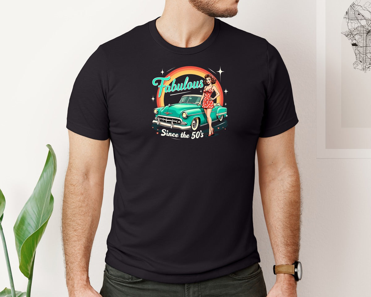 brand:Bella Canvas|color:Black|Retro Car Fabulous Since 50S Graphic T-Shirt