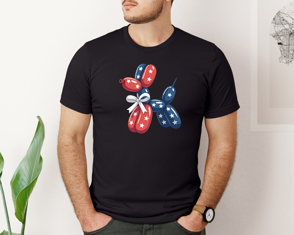 brand:Bella Canvas|color:Black|Balloon Dog Patriotic 4Th Of July Graphic T-Shirt