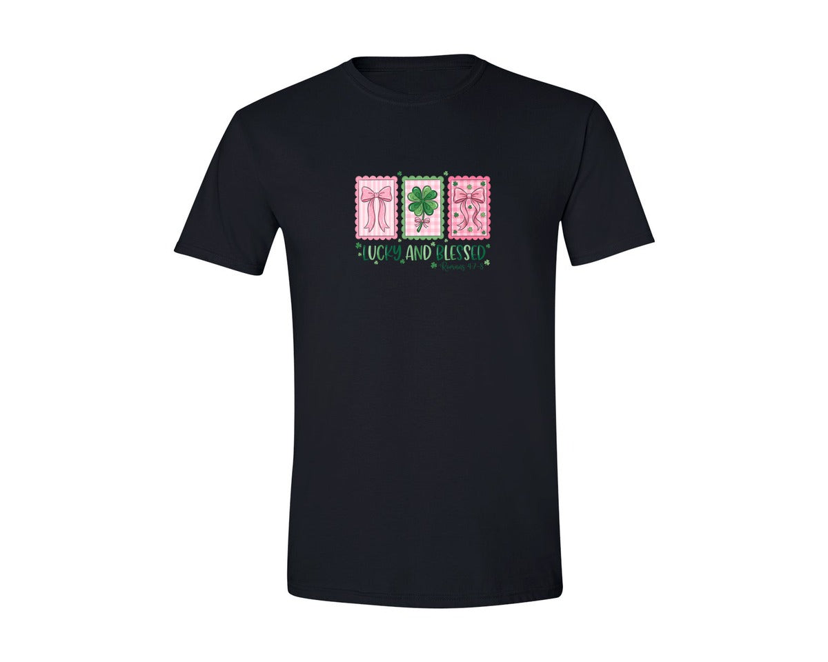 brand:Generic|color:Black|Lucky And Blessed St Patrick Graphic T-Shirt