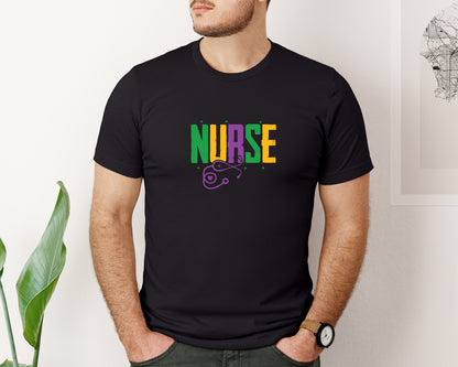 brand:Bella Canvas|color:Black|Nurse Mardi Gras Mardi Gras Nurse Graphic T-Shirt