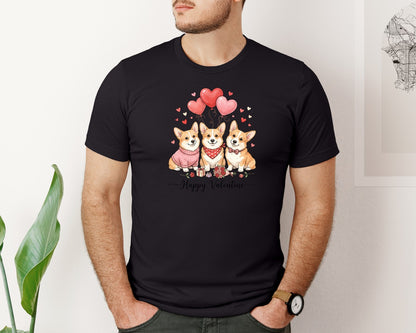 brand:Bella Canvas|color:Black|Cute Corgi Valentines Day Graphic T-Shirt