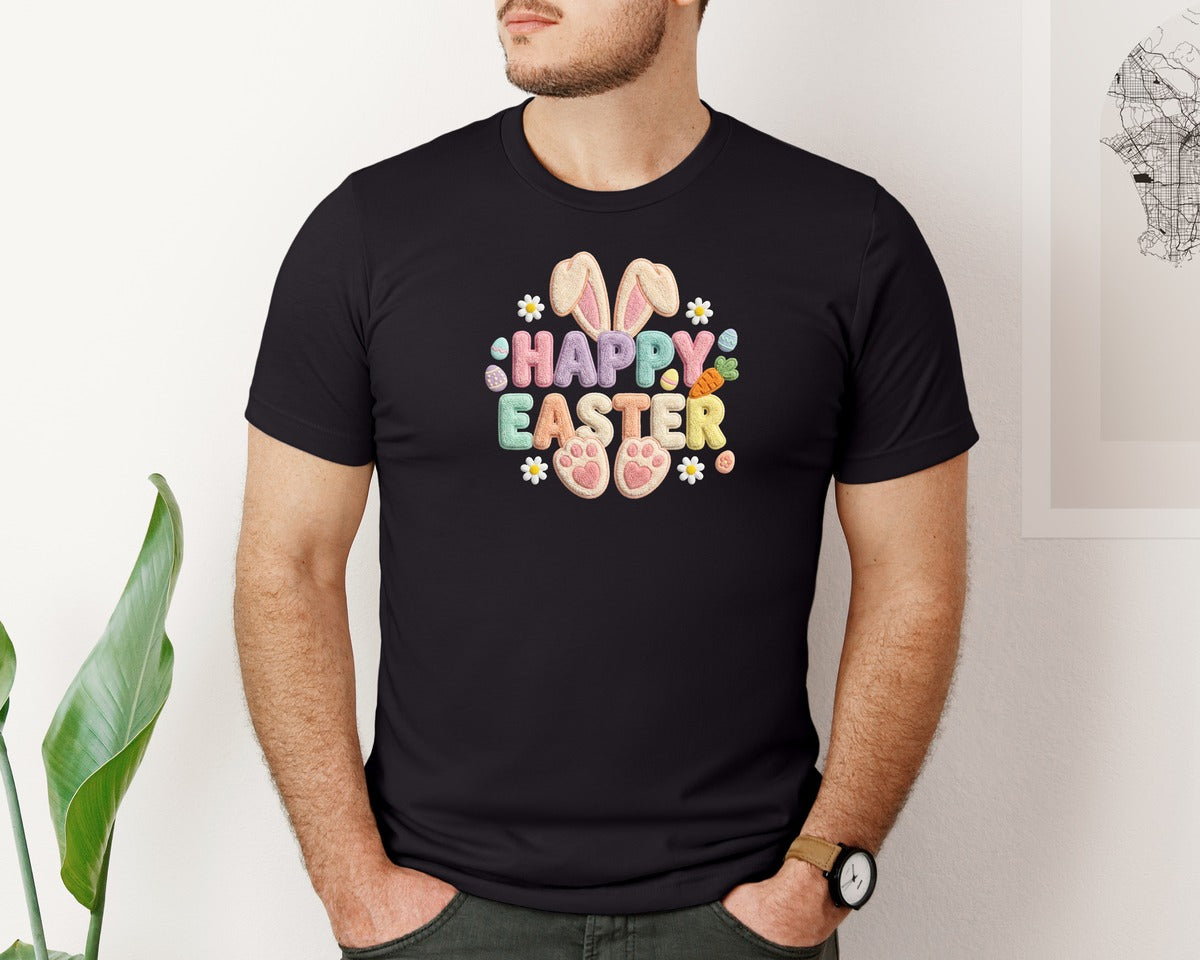 brand:Bella Canvas|color:Black|Faux Yarn Happy Easter 5 Graphic T-Shirt