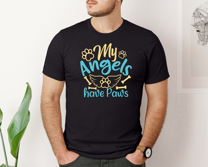 brand:Bella Canvas|color:Black|My Angels Have Paws Cut File Design 4 Graphic T-Shirt