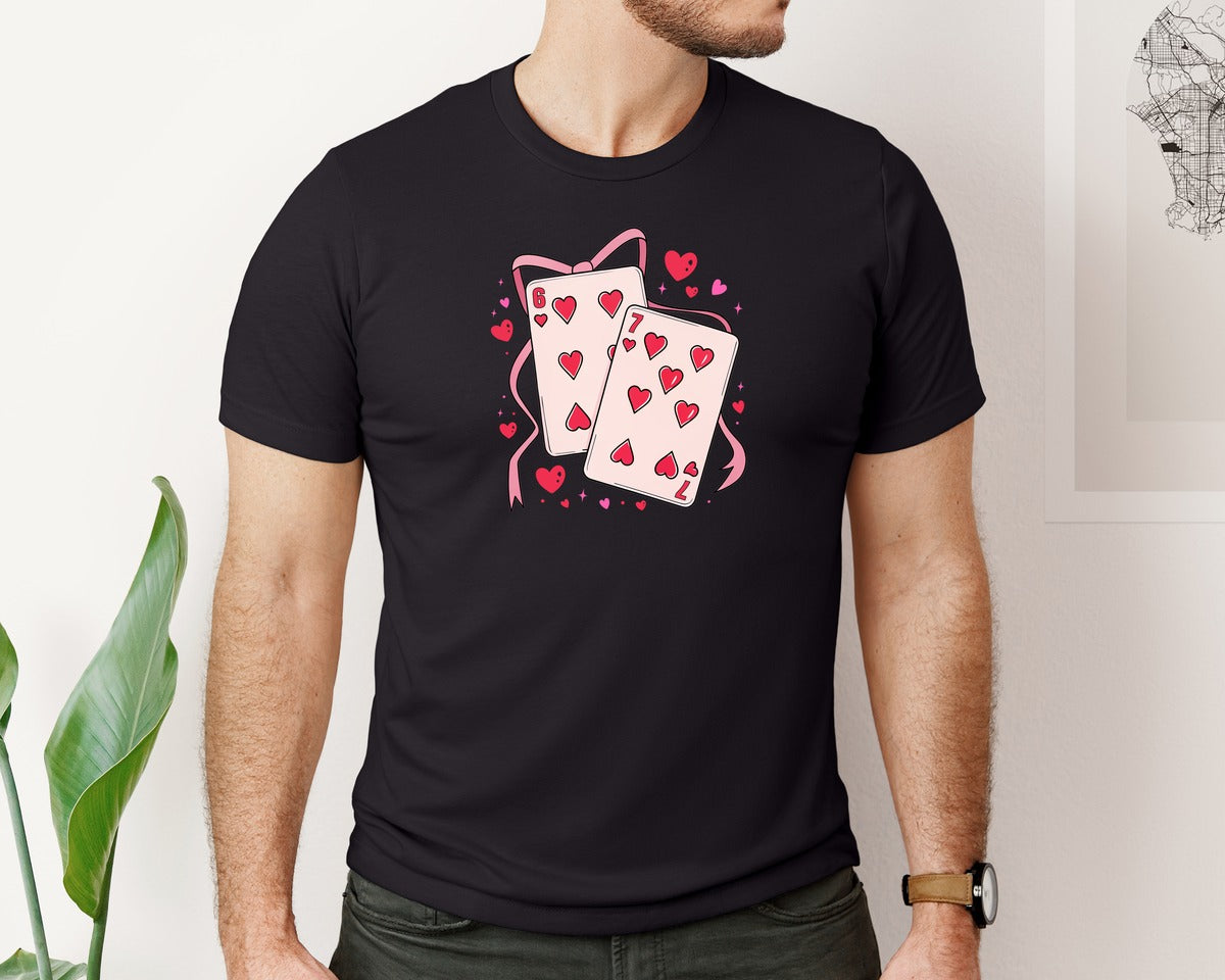 brand:Bella Canvas|color:Black|Playing Cards Valentine 6 7 3 Graphic T-Shirt