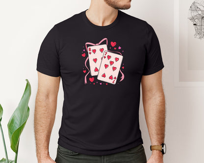 brand:Bella Canvas|color:Black|Playing Cards Valentine 6 7 3 Graphic T-Shirt