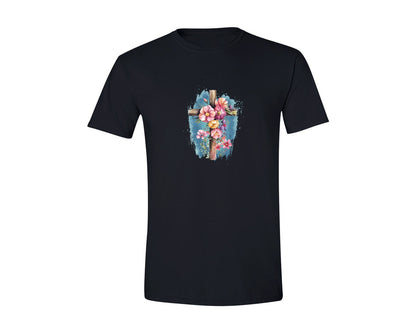 brand:Generic|color:Black|Floral Christian Cross Graphic T-Shirt