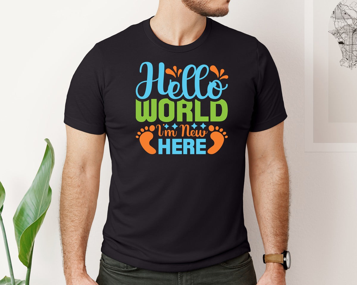 brand:Bella Canvas|color:Black|Hello World Im New Here Cut File 18 Graphic T-Shirt