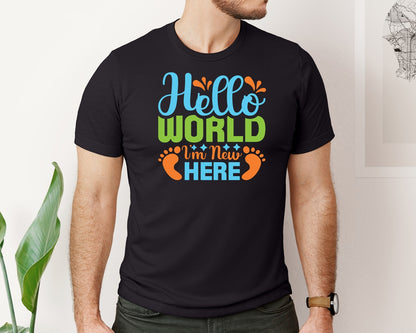 brand:Bella Canvas|color:Black|Hello World Im New Here Cut File 18 Graphic T-Shirt