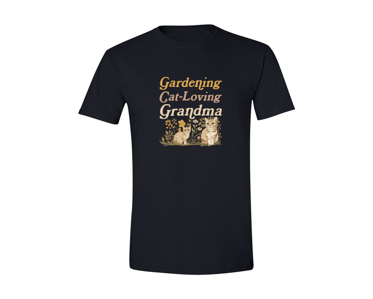 brand:Generic|color:Black|Gardening Cat Loving Grandma Graphic T-Shirt
