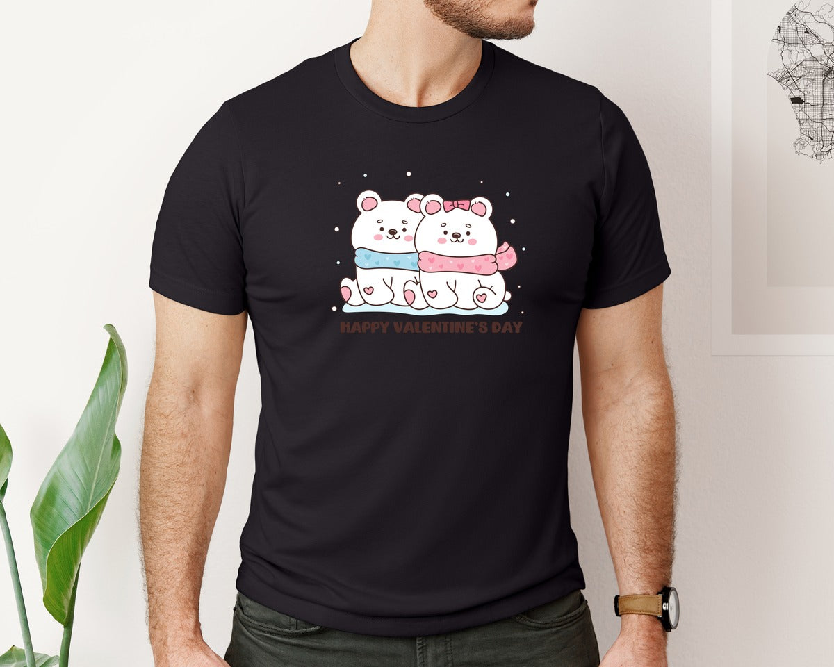 brand:Bella Canvas|color:Black|Valentine Clip Art Cute Polar Bear Love2 Graphic T-Shirt