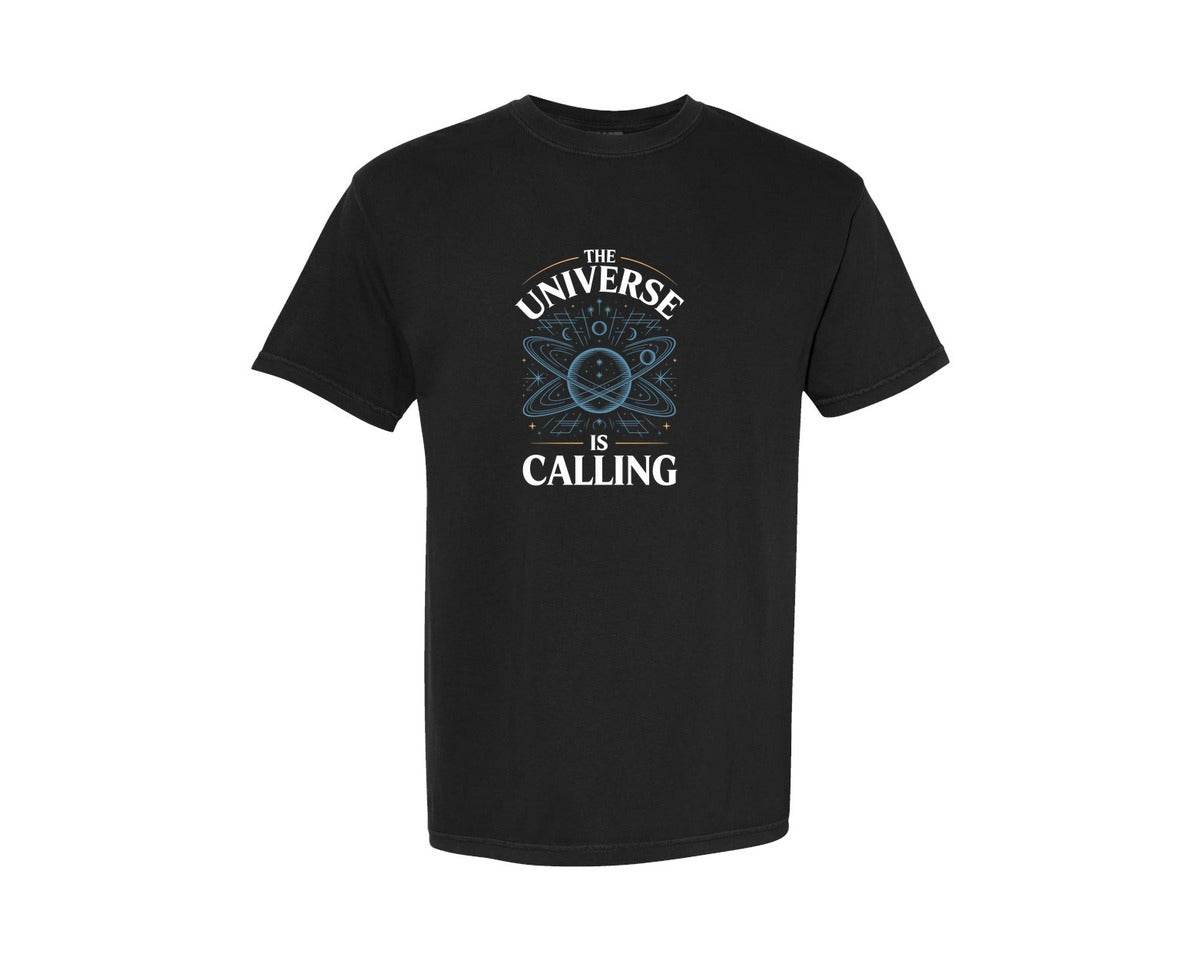 brand:Comfort Colors|color:Black|The Universe Is Calling Planet Art Graphic T-Shirt