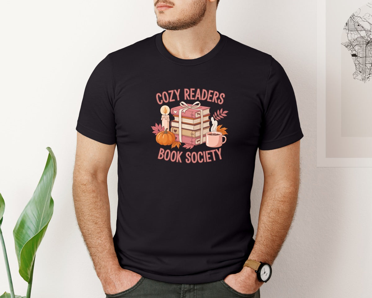 brand:Bella Canvas|color:Black|Cozy Girl Book Club Fall Trendy 2 Graphic T-Shirt