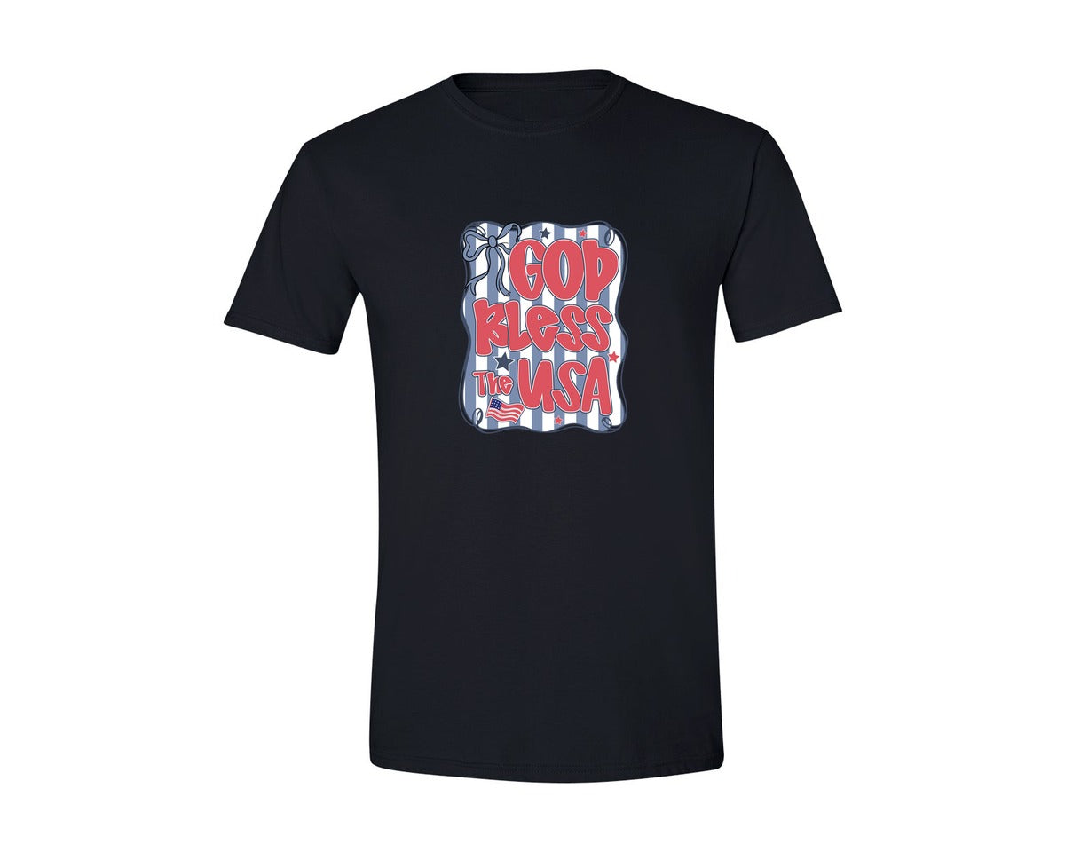 brand:Generic|color:Black|Preppy God Bless The Usa Coquette Graphic T-Shirt