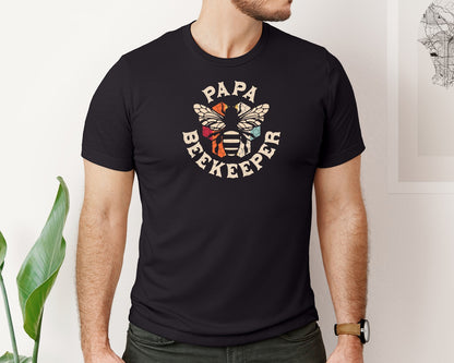brand:Bella Canvas|color:Black|Papa Beekeeper Beekeeping Dad Graphic T-Shirt