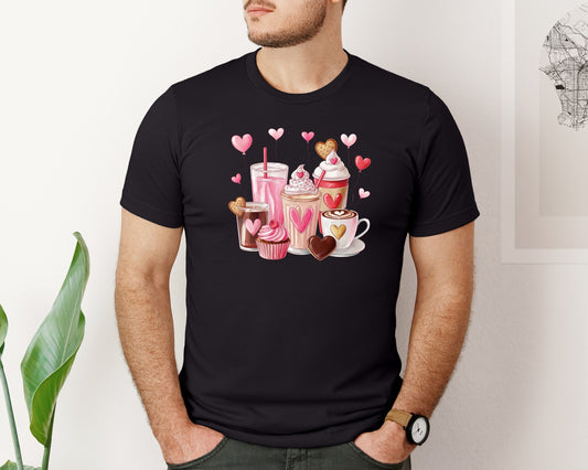 Retro Coffee Lover Hearts Graphic T-Shirt