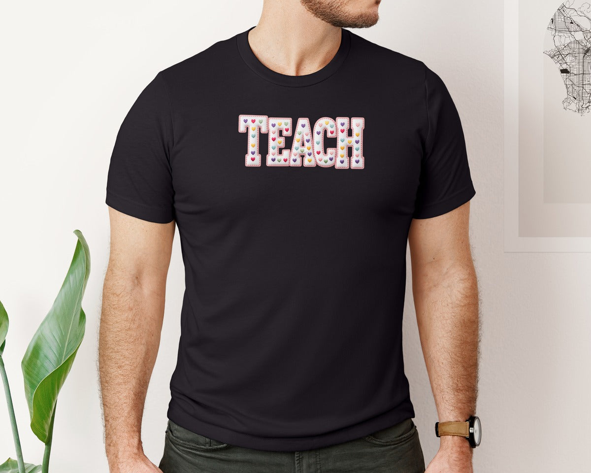 brand:Bella Canvas|color:Black|Yarn Teacher Love Heart Trendy Shirt Graphic T-Shirt