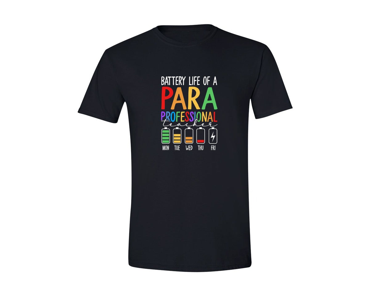 brand:Generic|color:Black|Battery Life Of Paraprofessional Teacher 3 Graphic T-Shirt
