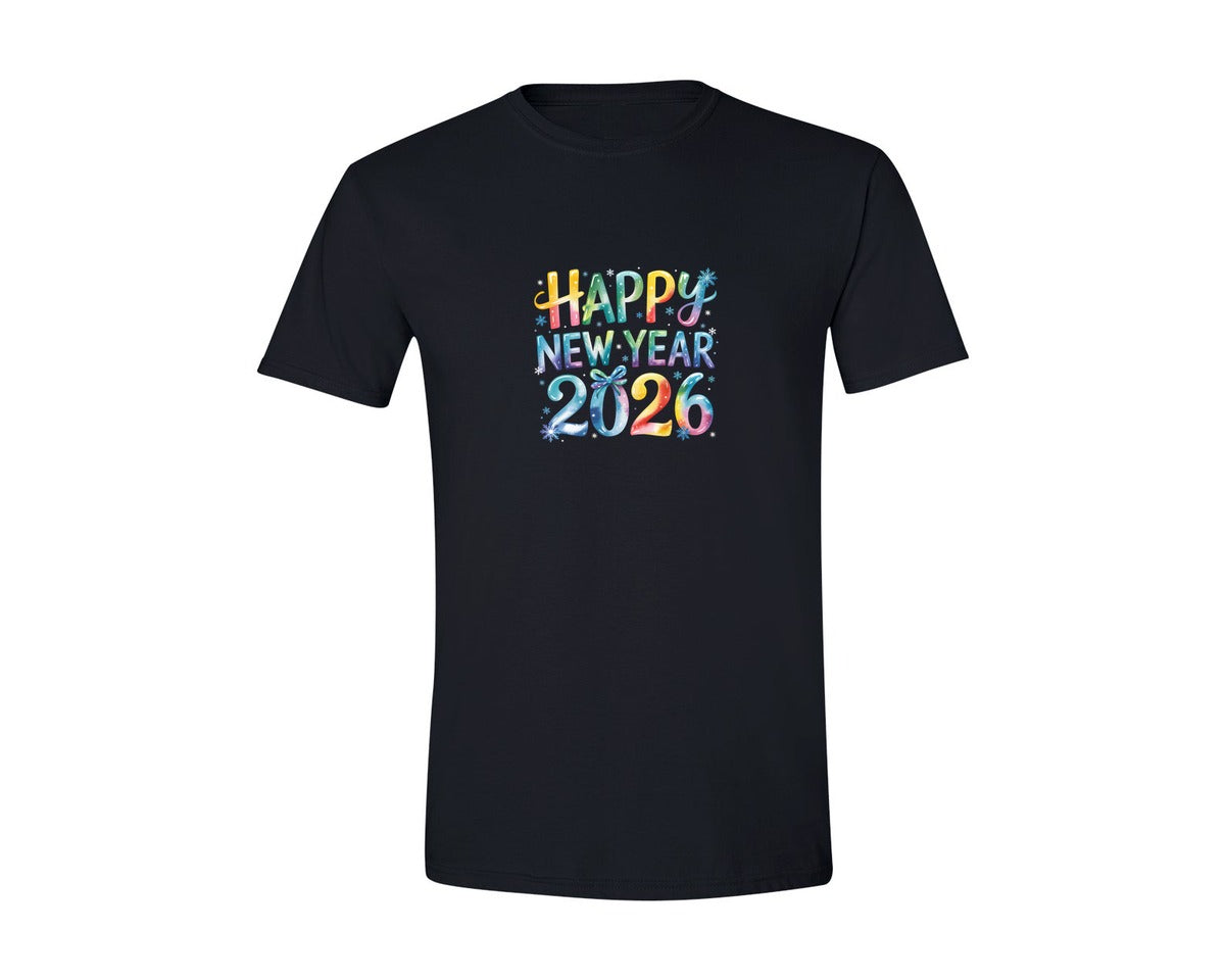 brand:Generic|color:Black|Watercolor Happy New Year 2026 Shirt Graphic T-Shirt