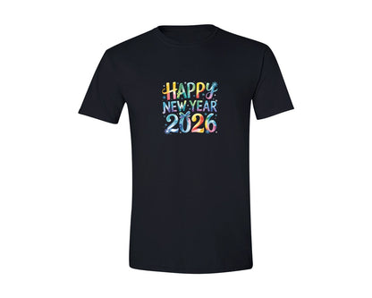 brand:Generic|color:Black|Watercolor Happy New Year 2026 Shirt Graphic T-Shirt