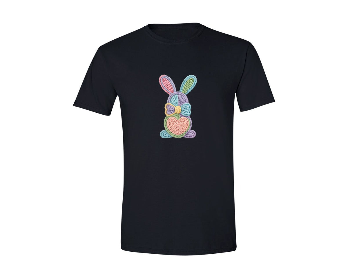 brand:Generic|color:Black|Faux Yarn Bunny Faux Easter Graphic T-Shirt
