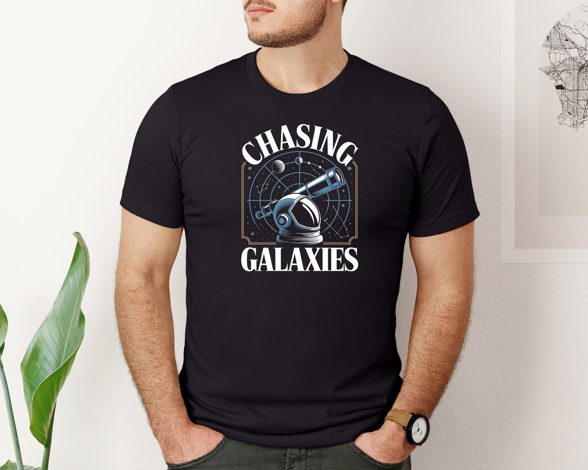 brand:Bella Canvas|color:Black|Chasing Galaxies Astronaut Design Graphic T-Shirt