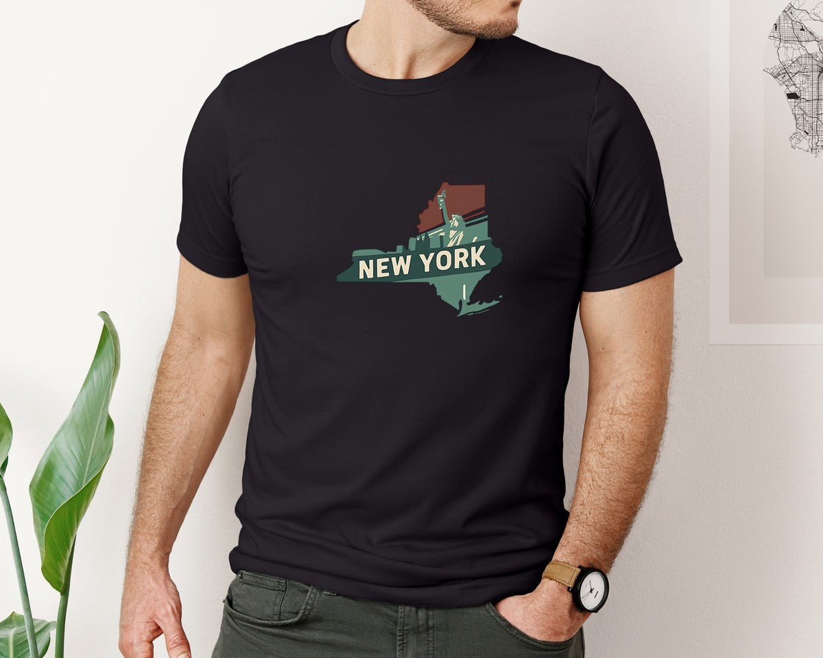 brand:Bella Canvas|color:Black|New York State Map 2 Graphic T-Shirt