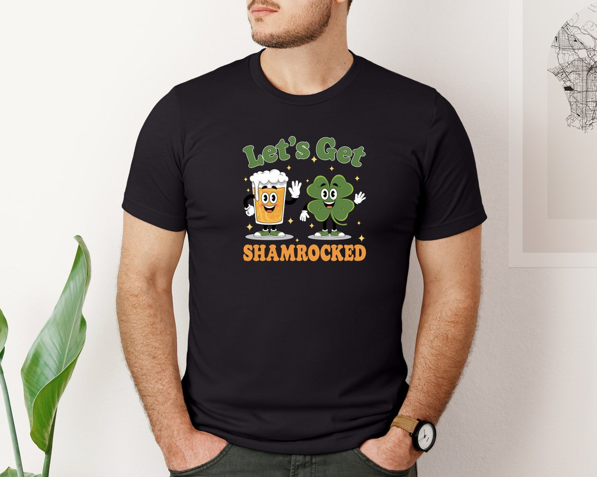 brand:Bella Canvas|color:Black|Lets Get Shamrocked 3 Graphic T-Shirt