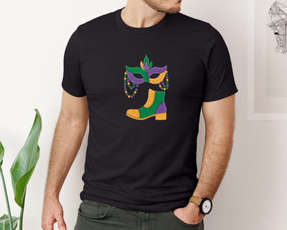 brand:Bella Canvas|color:Black|Mardi Gras Shrimp Boot Mardi Gras Pn 4 Graphic T-Shirt