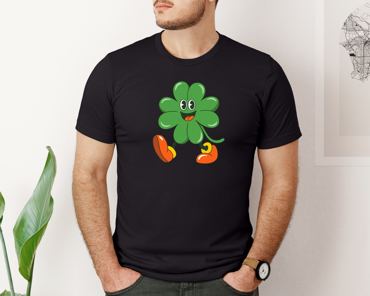 brand:Bella Canvas|color:Black|Cute Shamrock Character Graphic T-Shirt
