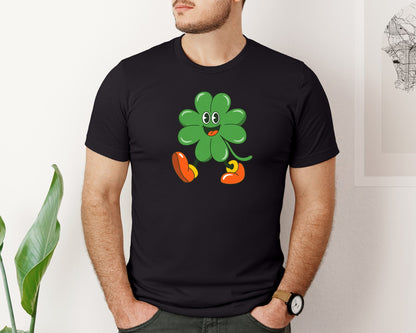 brand:Bella Canvas|color:Black|Cute Shamrock Character Graphic T-Shirt