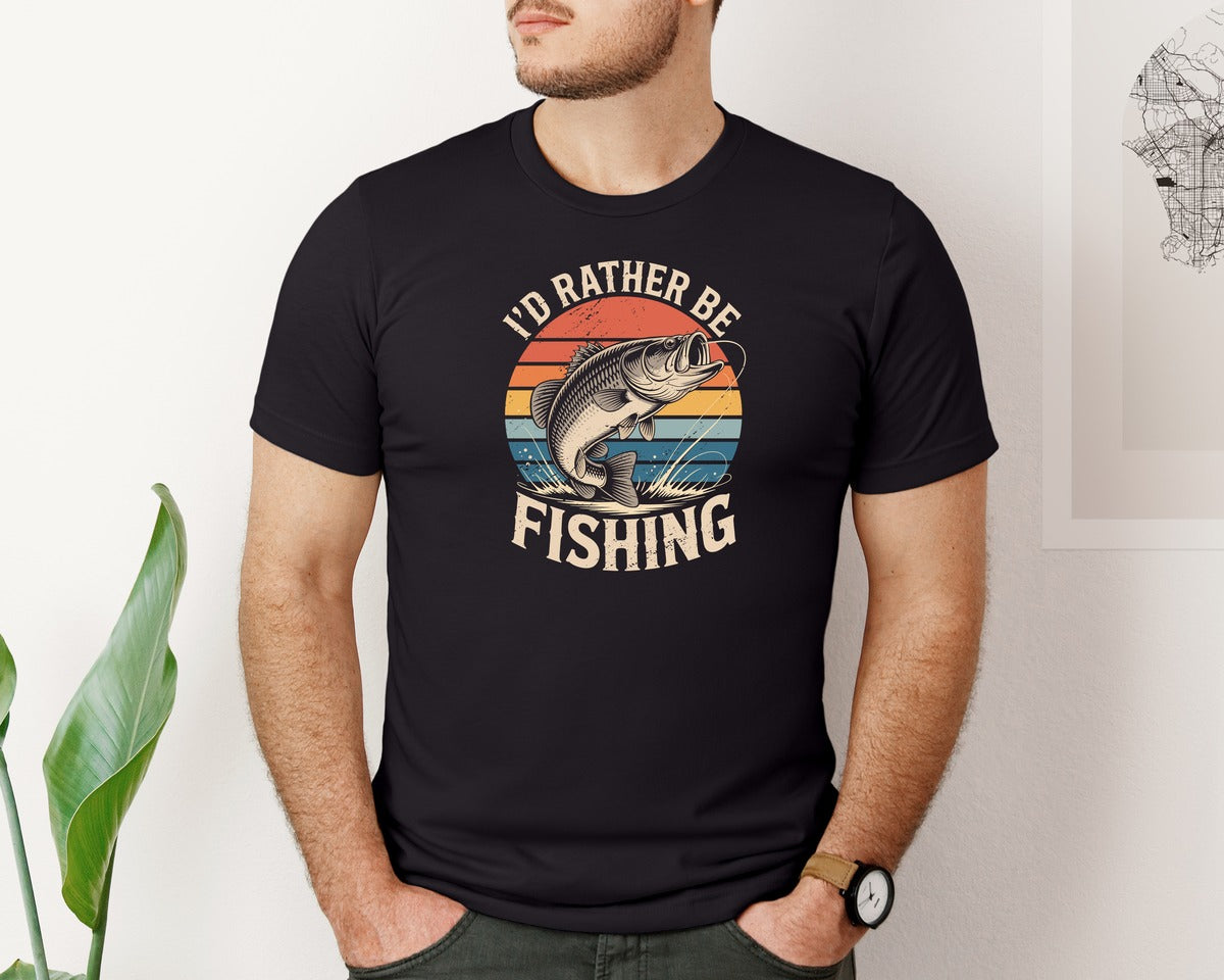 brand:Bella Canvas|color:Black|Id Rather Be Fishing T Shirt 2 Graphic T-Shirt