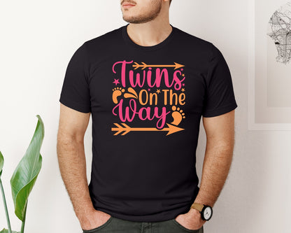 brand:Bella Canvas|color:Black|Twins On The Way Newborn Design 3 Graphic T-Shirt
