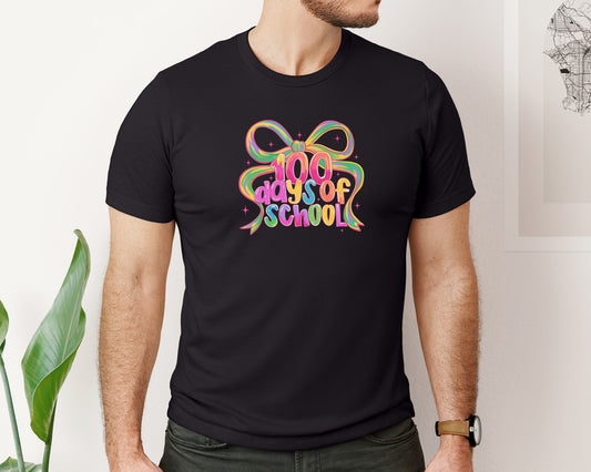100 Days Pencil Coquette Bow Graphic T-Shirt