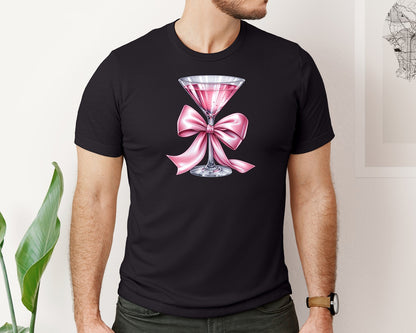 brand:Bella Canvas|color:Black|Pink Martini Cocktail With Coquette Bow Graphic T-Shirt