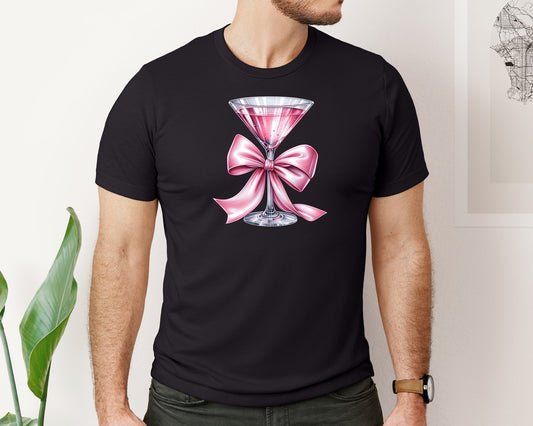 Pink Martini Cocktail With Coquette Bow Graphic T-Shirt