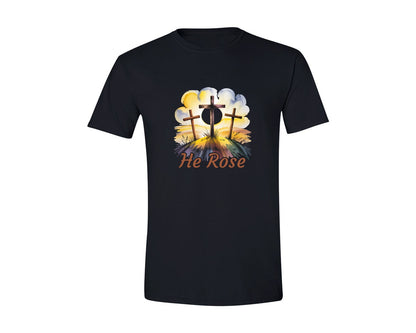 brand:Generic|color:Black|He Rose Christian Easter Cross Design Graphic T-Shirt